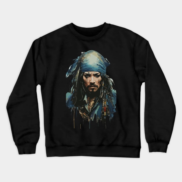 Pirate in Old Classic Costume with Furious Face in Ink Painting Style Crewneck Sweatshirt by diegotorres